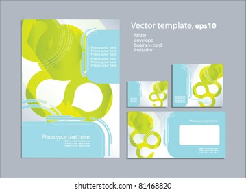 Plantilla de Vector para las obras de arte del negocio: carpeta, tarjeta de visita e invitación en fondo floral