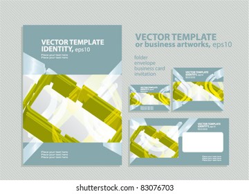 Vector template for business artworks: folder, business card and invitation card