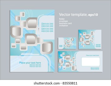 Vector template for business artworks: folder, business card and invitation card
