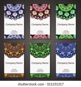Vector template business card.  Geometric background. Card or invitation collection.  Islam, Arabic, Indian, ottoman motifs.