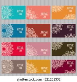 Vector template business card.  Geometric background. Card or invitation collection.  Islam, Arabic, Indian, ottoman motifs.