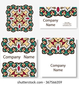 Vector template business card.  Geometric background. Card or invitation collection.  Islam, Arabic, Indian, ottoman motifs.