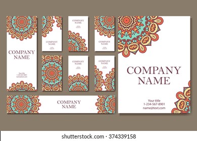 Vector template business card.  Geometric background. Card or invitation collection.  Islam, Arabic, Indian, ottoman motifs.