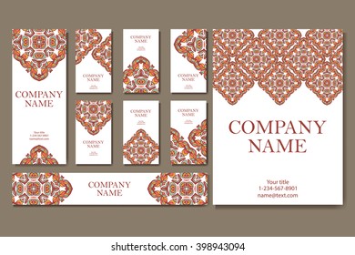 Vector template business card.  Geometric background. Card or invitation collection.  Islam, Arabic, Indian, ottoman motifs.