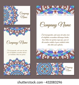 Vector template business card. Geometric background. Card or invitation collection. Islam, Arabic, Indian, ottoman motifs.