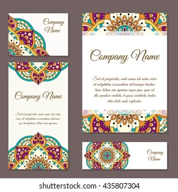 Vector template business card. Geometric background. Card or invitation collection. Islam, Arabic, Indian, ottoman motifs.