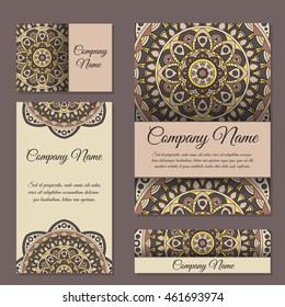 Vector template business card. Geometric background. Card or invitation collection. Islam, Arabic, Indian, ottoman motifs.