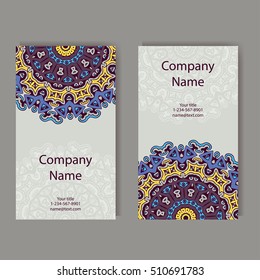 Vector template business card. Geometric background. Card or invitation collection. Islam, Arabic, Indian, ottoman motifs.