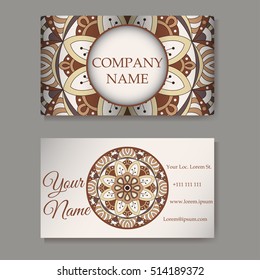 Vector template business card. Geometric background. Card or invitation collection. Islam, Arabic, Indian, ottoman motifs.