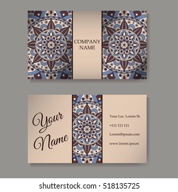 Vector template business card. Geometric background. Card or invitation collection. Islam, Arabic, Indian, ottoman motifs.