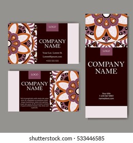 Vector template business card. Geometric background. Card or invitation collection. Islam, Arabic, Indian, ottoman motifs.