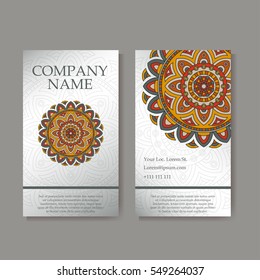 Vector template business card. Geometric background. Card or invitation collection. Islam, Arabic, Indian, ottoman motifs.
