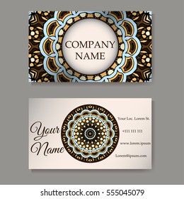 Vector template business card. Geometric background. Card or invitation collection. Islam, Arabic, Indian, ottoman motifs.