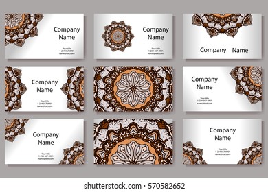 Vector template business card. Geometric background. Card or invitation collection. Islam, Arabic, Indian, ottoman motifs.