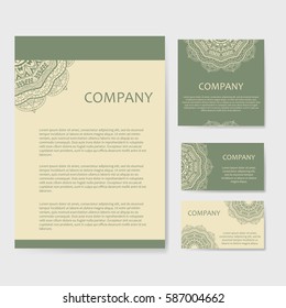 Vector template business card. Geometric background. Card or invitation collection. Islam, Arabic, Indian, ottoman motifs.