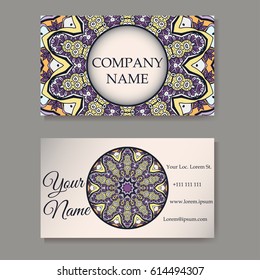 Vector template business card. Geometric background. Card or invitation collection. Islam, Arabic, Indian, ottoman motifs.