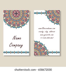 Vector template business card. Geometric background. Card or invitation collection. Islam, Arabic, Indian, ottoman motifs