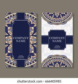 Vector template business card. Geometric background. Card or invitation collection. Islam, Arabic, Indian, ottoman motifs