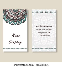 Vector template business card. Geometric background. Card or invitation collection. Islam, Arabic, Indian, ottoman motifs