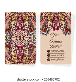 Vector template business cards with abstract floral and geometric background