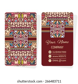 Vector template business cards with abstract ethnic background