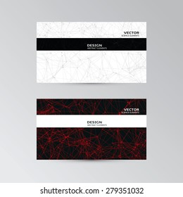 Vector template of business cards with abstract black and red elements