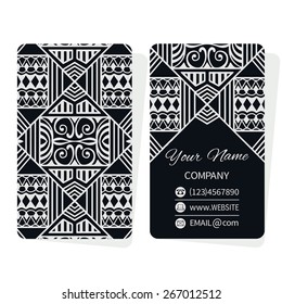 Vector template business cards with black and white abstract geometric background