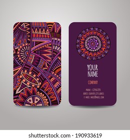 Vector template business cards with ethnic abstract background