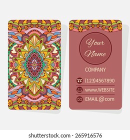 Vector template business cards with ethnic abstract background