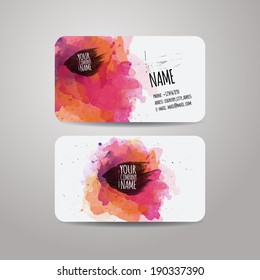 Vector template business cards with watercolor paint abstract background