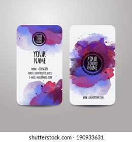 Vector template business cards with watercolor paint abstract background