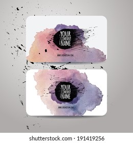 Vector template business cards with watercolor paint abstract background