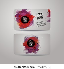 Vector template business cards with watercolor paint abstract background