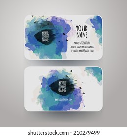 Vector template business cards with watercolor paint abstract background