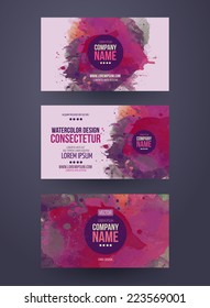 Vector template business cards with watercolor paint abstract background