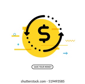 Vector template with an business illustration of the project word line inscription typography icons