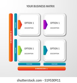 vector template for business matrix for portfolio or options presentation and analysis. Two dimensions and four options
