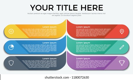 Vector template for business, presentation, workflow, web design, brochures, flyers, concept. Infographic element with 6 options, list, part, processes, or steps and icons.