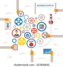 Vector template of business start infographic concept with gears scheme