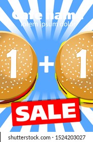 vector template for cafe or fast food restaurant. flyer promotion 1 plus 1 discount