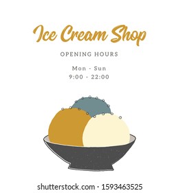 Vector template for cafe or shop with hand drawn ice-cream. For business identity and branding. For ice cream party or greeting card.