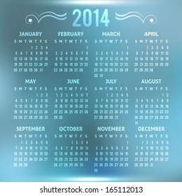 vector template of calendar 2014