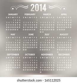 vector template of calendar 2014