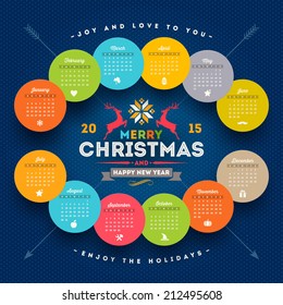 Vector Template Calendar 2015 With Christmas Type Design Elements