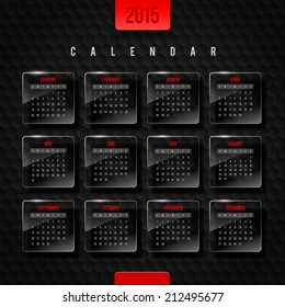 Vector template calendar 2015 - glass frames with month on a black hexagons background