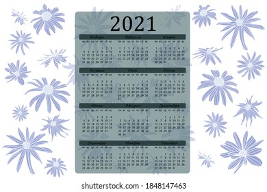 Vector template calendar 2021 year with botanical elements
