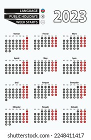 Vector template calendar 2023 with number in circles, simple Azerbaijani calendar for year 2023. Vector illustration.