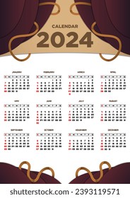 Vector Template Calendar 2024 Brown Abstract Themes