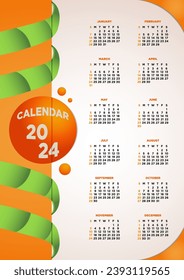 Vector Template Calendar 2024 Orange Fruit Themes