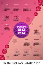 Calendario de plantillas de vectores 2024 Temas Sakura